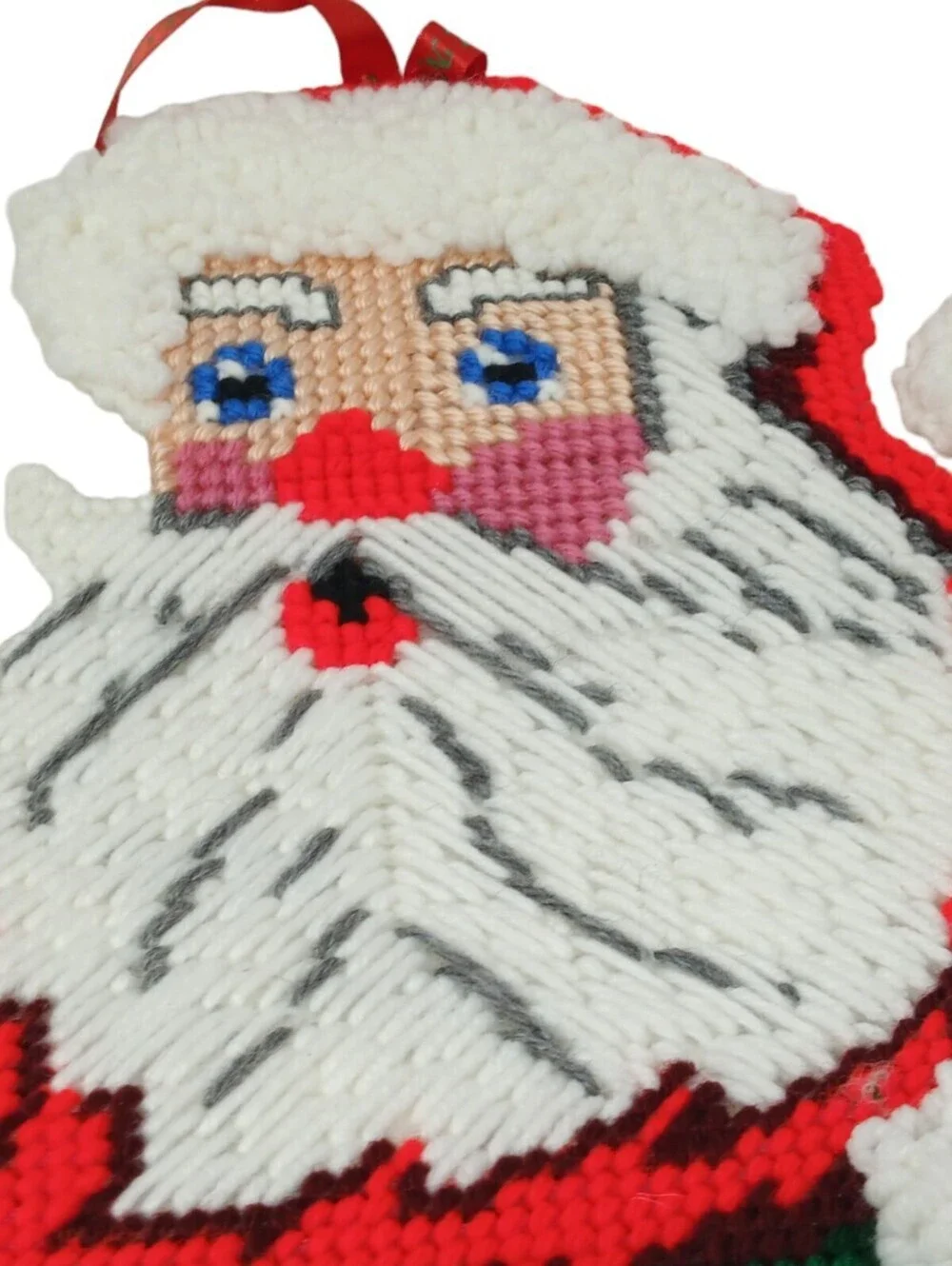 VTG Christmas Door Hanger Santa Needlepoint Plastic Canvas Art Handmade 24